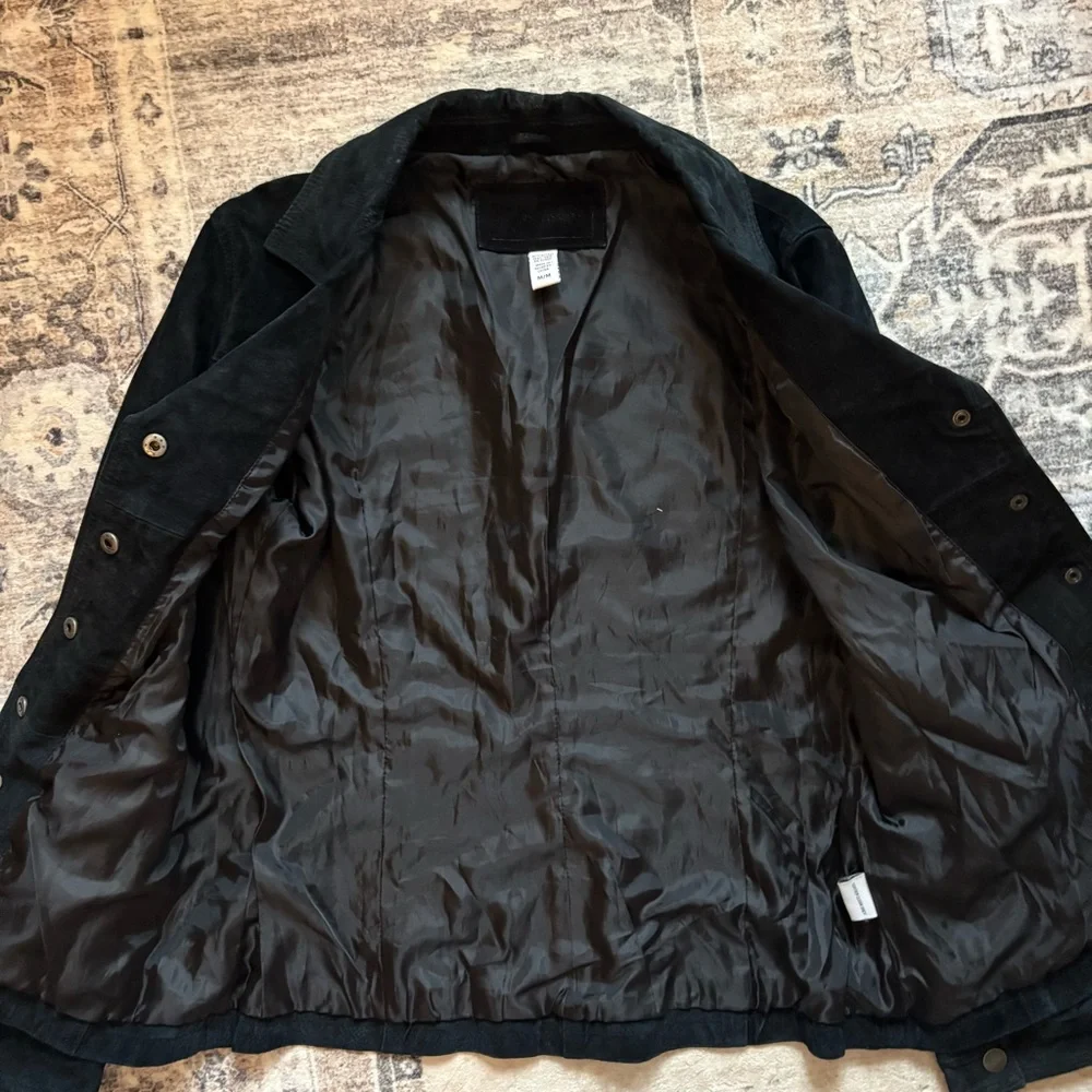 Vintage Y2K 90s leather suede black jacket size M carolyn bessette